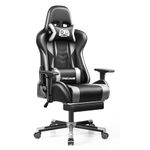 Adult Gaming Chair, 3D Armrest Computer Chair, Video Game Chair with Footrest and Lumbar Pillow, Tilt Lock Racing Executive Chair,Ergonomic PU Gamer Chair for Office or Gaming (Black Gray)