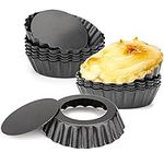 Cyimi 12 pcs Egg Tart Molds, 3" Mini Tart Pans Removable Bottom, Cupcake Cake Muffin Mold Tin Pan Baking Tool, Reusable Quiche Bakeware Carbon Steel for Pies, Quiche Bakeware, Cheese Cakes, Desserts