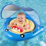 NYOBABE Baby Swimming Float for 6-36 Months,Inflatable Baby Pool Float With Anti-Flip Tail&UPF50+ Sun Canopy,Dual Airbags Baby Swim Ring for 6 9 12 18 24 36M Toddlers,Adjustable Baby Float Ring Blue