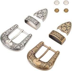 BENECREAT 2 Set Gold Silver Western Cowboy Buckle Set, Alloy Belt Buckle Set Caving Vintage Belt Buck Set for Replacement Men Women Belt, 2x2.1 Inch, Gold Silver