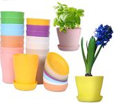 16 Pcs Plastic Planters Indoor Flower Plant Pots, Mini Flower Seedlings Nursery Pot/Planter/Flower Pot with Pallet, Modern Decorative Gardening Containers (8 Colors)