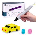 Kretrum Professional 3D Pen for Kids and Adults | 3D Drawing Pen with Finger Protector, Pen Hold, 1.75mm PLA Filament, Stencil Bool, Charger | Stylo 3D （White）