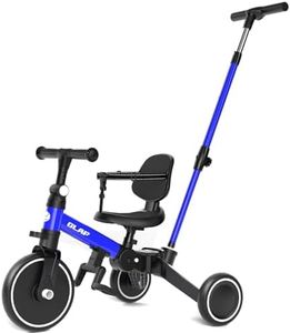 Glaf Toddler Bike Tricycle with Push Handle for 1-3 Years Old Baby Boys and Girls Kids Trike Balance Bike Birthday Toy with Removable Pedals Adjustable Seat Height and Backrest (Blue)