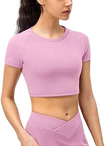 Hanyomo Donna Sport Fitness Workout Manica Corta Camicie Magliette Compressione Yoga T Shirts Workout Top Corto Rosa L