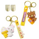 FunBlast Silicone Key Ring/Key Chain for Girls, 3D Rubber Key Chain, Rabbit & Bear Key Chain for Bag/Door Key, Kawaii Key Rings, Stylish Key-Ring, Bike Key Ring, Car Key Ring