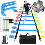 Speed Agility Training Equipment Set, Includes 4 Adjustable Hurdles, Agility Ladder, Leg Resistance Bands, Resistance Parachute, Jumping Rope & Carry Bag, 20 Disc Cones.