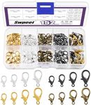 Swpeet 152Pcs 12-18mm Length 4 Sizes Lobster Clasps Mixed Colors Kit, Jewelry Clasp Connectors End Chain Clasps for DIY Jewelry Making Accessories Handmade Necklace Bracelet Fastener Hook