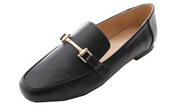 Feversole Women's Fashion Trim Deco Loafer Flats Bar Trim Black Plain PU Size 8.5 M US