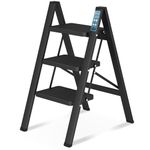 3 Step Ladder, SPIEEK Folding Step Stool with Wide Anti-Slip Thickened Pedal, Foldable ladder 330 Lbs Capacity, Kitchen step stool for adults, Lightweight Folding Ladder, Black