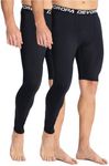 DEVOROPA Mens 2-Pack Single Leg Compression Pants Quick Dry Basketball Running Tights Sports Leggings Athletic Baseball Base Layer Black/Black L