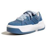 LUCKY STEP Women’s Platform Fashion Sneakers Lace up Casual Faux Leather Comfortable Thick Sole Tennis Walking Shoes(Denim Blue,10 B(M) US)