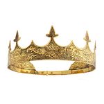 Crown Hair Jewelry Royal King Diadem Men Metal Big Tiaras For Wedding Halloween Costume Birthday Hair Accessories, Medium, Alloy, no gemstone