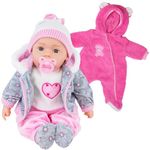 BiBi Doll 20" Baby Girl Doll - Large Lifelike Size, Soft Body, with Dummy & Sounds in Grey Jacket & Extra Jumpsuit Outfit, Toy for Boys & Girls Aged 18 Months+