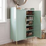 Blisswood Shoe Cabinet with Doors, Fluted Wooden Shoe Storage Cabinet Cupboard, 5-Tier Shoe Rack with Adjustable Shelves, Metal Legs & Handles for Living Room Hallway, Entryway, 36Dx 60Wx 105H cm