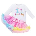 Winmany Baby Girl 1st Birthday Tutu Skirt Set Long Sleeve Romper First Birthday Smash Cake Outfits Party Dress Set (Colorful Dot, 9-12M)