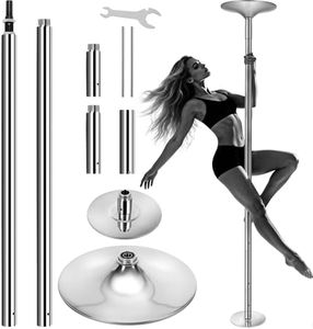 Professional 45mm Dancing Pole for Home, Spinning & Static Pole Dance Fitness Pole, Adjustable Height 7.6ft-9ft, Removable Portable with Floor/Ceiling Protection for Carpet & Hard Floor,Silver
