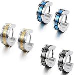 Feilok Men's Earrings Women's Stud Hoop Earrings Stainless Steel Hoop Huggie Roman Numerals Unique Men Women Gold Blue Black, Stainless Steel