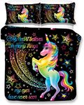 Adasmile Unicorn Bedding Set Twin Size Black Unicorn Duvet Cover for Girls Bedding Colorful Rainbow Sparkling Star Bed Set with 1 Pillowcase Unicorn Comforter Cover Spft Micorfiber for Home Decor