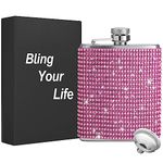 Flasks for liquor for women- Diamond Hip Flasks, Glitter Stainless Steel Leakproof Hip Flasks for Vodka,Bling Rhinestone Hip Flask for Liquor,Cute liquor flasks for women (8oz, Pink)