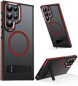 MAKAVO Magnetic for Samsung Galaxy S22 Ultra Case with Stand, Compatible with MagSafe, Slim Translucent Matte Military-Grade Drop Protection Phone Cover, Red