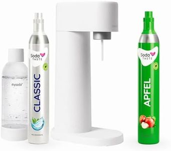 Sparpaket: Mysoda Woody - Wassersprudler aus erneuerbarem Holzkomposit mit 1L BPA-freier Plastikflasche, CO2-Zylinder Classic + CO2-Zylinder Apfel (Weiß)