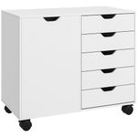 HOMCOM Lateral Filing Cabinet, 5-Drawers File Cabinet with Door and Adjustable Shelf, Mobile Office Storage Cabinet on Wheels, Printer Stand for Home Office, White