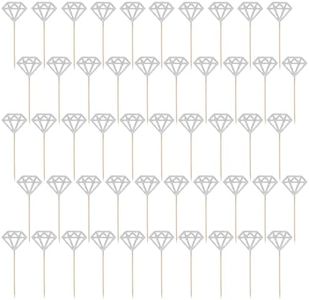 50 Pack Glitter Diamond Ring Cupcake Toppers Silver Bridal Shower Toothpicks Cake Toppers for Wedding Engagement Anniversary Valentines Party Decorations