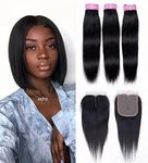 Sexycat Straight Bundles with 4x4 T Part Lace Closure Human Hair 8 8 8+8 Inch 100% Unprocessed Brazilian Virgin Hair Extensions Weave Weft Bundles with T Part Closure