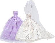 E-TING Sequin Gown, 2 pcs Princess Dress, Beautiful Bride Clothing with Veil and Scarf, Handmade Doll Party Dresses Ball Clothes for Girl Dolls