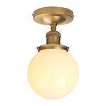 JIMUBEAM Industrial Semi Flush Mount Ceiling Light, Milk White Globe Glass Pendant Lamp Shade, Close to Ceiling Light Fixture for Porch, Hallway, Entryway, Kitchen, Bedroom, Hotel