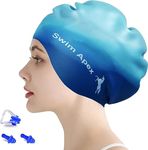 Swim Apex Swim Caps for Long Hair with Nose Plugs and earplugs，Silicone Waterproof Comfy Bathing Swimming Cap for Women Men Adults Youths Kids Cover Ears to Keep Your Hair Dry, Stretchable Durable