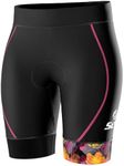 SLS3 Tri Shorts for Women - Triathlon Shorts in Womens - FX Slim Athletic Fit (Black/Sunrise Blooms, Small)