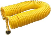 Darnassus Heavy-duty PU Coil Hose, Self-Coiling Garden Hose with Solid Brass Fittings, Retractable, Corrosion Resistant, for Household (50 FT, Yellow)