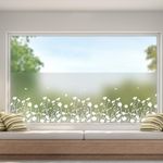 dktie Window Film Privacy Vinyl Frosted Window Film No-Glue Stained Glass Window Film Removable Floral Static Cling Films for Kitchen, Bathroom, Kids Room 44.5X200CM