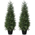 LOMANTO Outdoor Artificial Topiary Cedar Tree 2Pack Fake Tree 3Ft UV Rated Potted Plants for Porch Decor Faux Pine Plant for Perfect Housewarming Gift