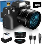 2024 Upgrade VJIANGER Digital Camera for Photography 4K 56MP Vlogging Camera for YouTube with WiFi, 180° Flip Screen, 16X Digital Zoom, 52mm Lens, 2 Batteries, 32GB Micro SD Card(Black)