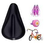 Liyamobu 4pcs Children's Bike Accessories-1 pc Bicycle Bell with 2 pcs Kids Bike Streamers,and 1pc 9"x6" Breathable & Extra Soft Memory Foam Children Bicycle Saddle Pad with Water&Dust Resistant Cover