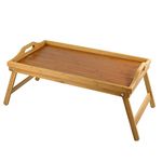 ASAB Bamboo Serving TV Tray With Handles And Folding Legs - Dinner Table For Sofa And Bed - 50x30cm