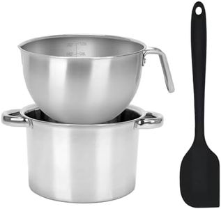 3PCS Double Boiler Pot Set, 1250ML/1.1QT Mixing Bowl with Scale 2200ML/ 2QT Stainless Steel Heating Pot with Silicone Spatula for Cheese Chocolate Candy Candle Soap Wax Melting (1250ml+2200ml)