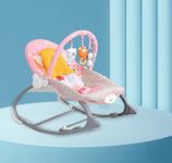 Infantso Baby Rocker & Bouncer for 0 to 2 Years, Portable Rocker for Newborn with Mosquito Net, U-Shaped Pillow with Calming Vibrations, Soft Music & Hanging Toys, Adjustable Toddler Swing (Pink)