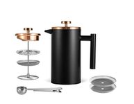 Meelio French Press Coffee Maker, Small size 350ml/12oz Double-Wall Insulated Stainless Steel Coffee Maker, French Press for Home, Camping and Office, Black