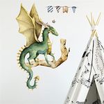 ROFARSO Cool Watercolor Dragon on Branch Wall Stickers for Kids Watercolor Removable Animal Wall Decals DIY Decorations for Nursery Baby Boys Bedroom Playroom Living Room Gaming Room