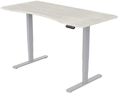 FORTIA 160cm Electric Height Adjustable Sit Stand Desk, Curved Design, White Oak with Silver Frame
