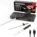WORKPRO Electric Knife for Meat Slicing, Cordless Electric Carving Knife for Turkey, Fish & Bread, Two Stainless Steel Blades, Ergonomic Handle, Storage Case & Serving Fork Included, Black