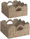 StorageWorks Scalloped Wicker Basket, Nursery Basket with Handles, Woven Rattan Baskets for Organizing, Scalloped Edge Basket Shelf Decorative, Seagrass Storage Baskets Bathroom Living Room, Set of 2