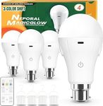 Neporal MagicGlow Rechargeable Light Bulbs with Remote, 3-Color Shift + Stepless Dimmable Battery Powered Light Bulbs, USB Rechargeable, B22 A19 Emergency LED Light Bulbs, Up to 24 Hours (B22, 4)