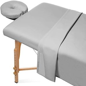 Saloniture 3-Piece Microfiber Massage Table Sheet Set - Premium Facial Bed Cover - Includes Flat and Fitted Sheets with Face Cradle Cover - Light Gray