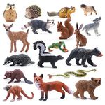 SIENON 18Pcs Forest Animals Figures Toys, Baby Woodland Animals Figurines, Miniature Animals Toys with Owl, Hedgehog, Fox, Squirrels, Bears, Monkey for Woodland Theme Cake Toppers Cupcake Toppers