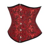 SZIVYSHI Women'S Underbust Satin Lace Up Waist Cincher Corset Shaper Bustier Top Jacquard Black and Red M