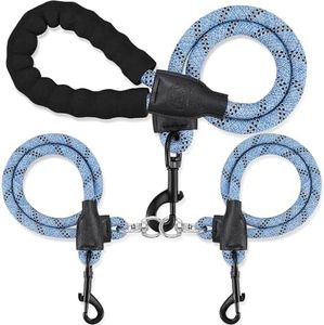 Double Dog Leash, Dual Dog Leash, 360 Swivel No Tangle Two Dogs, Comfortable Shock Absorbing Reflective Rock Climbing Dog Leashes for Dual Small Medium Large Dogs (Blue, L/40-150 ibs)
